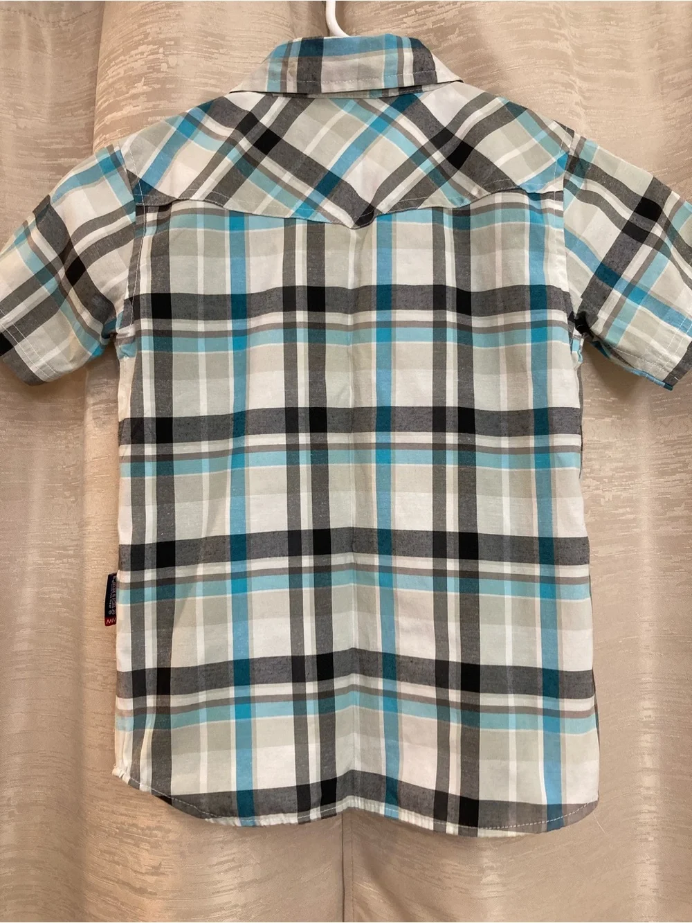 Carter's Plaid Western Shirt with pearl snaps Blue, Gray, White Med (5-6)